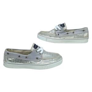 Sperry Top Sider Shoes Womens 7 Silver Sparkly Sequins Shiny Low Tops Boat
